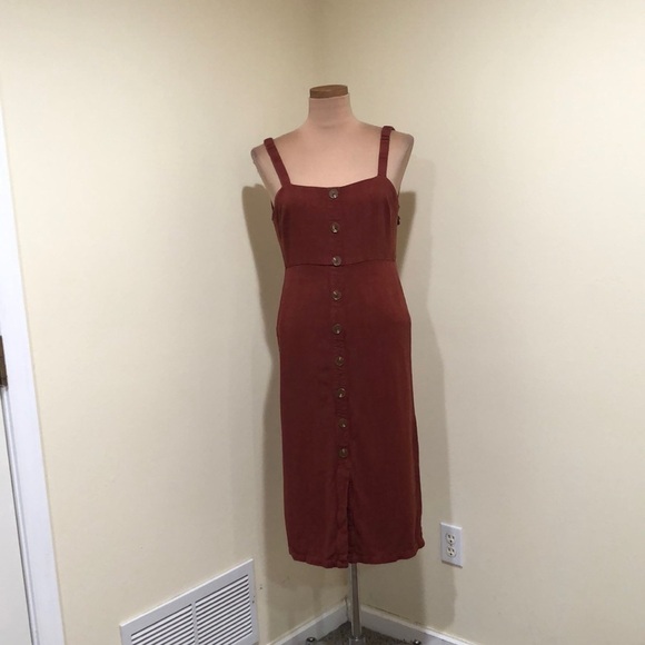 Lulu’s Casual Vibes Rust Red Button Front Sleeveless Midi Dress Size XS Brown - Picture 2 of 8